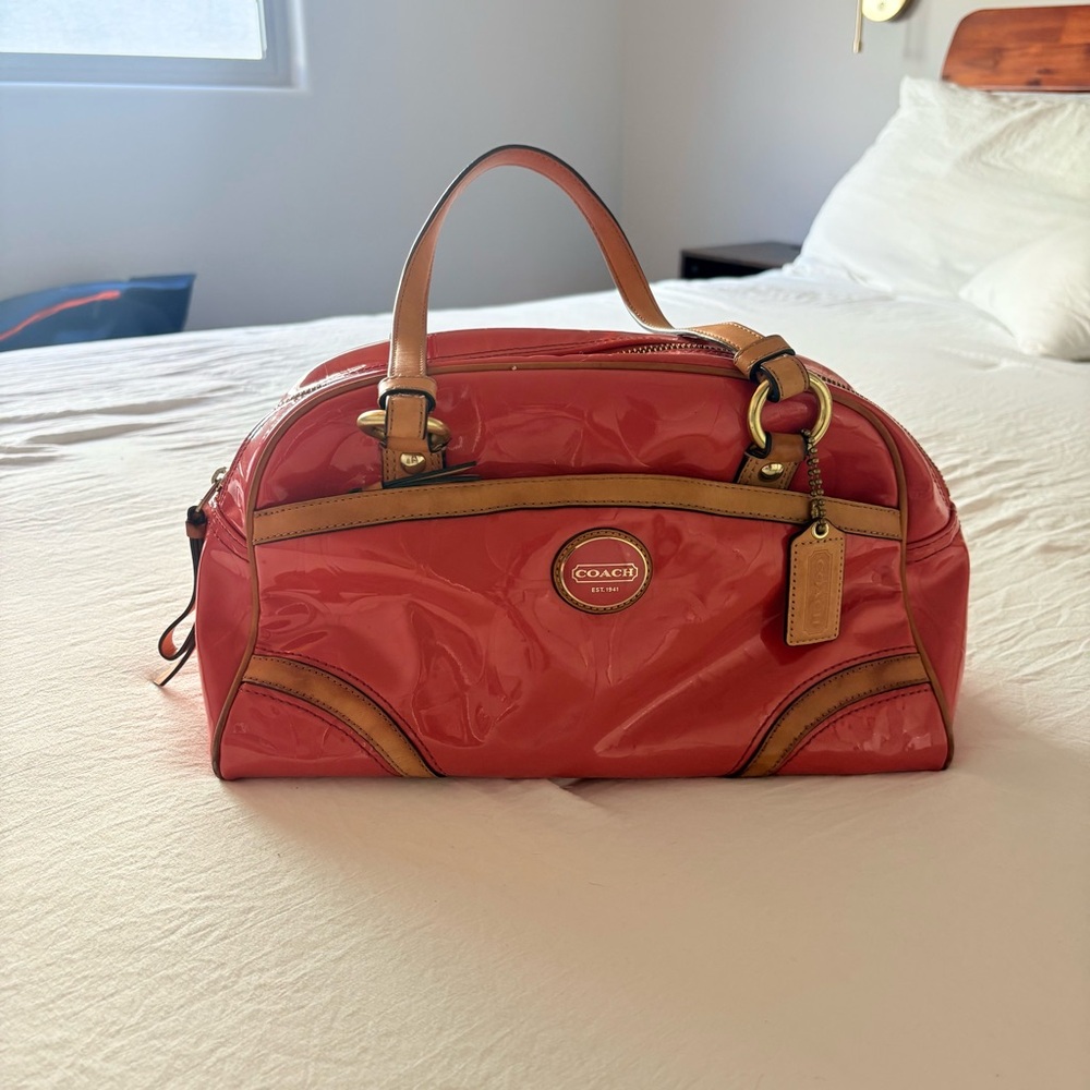 Coach Women’s Orange Patent Leather Satchel Purse
